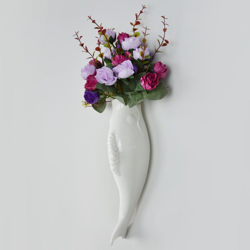 Modern Creative Wall Ceramic Goldfish Vase Restaurant Mural Wall Hanging Three-Dimensional Wall Decoration