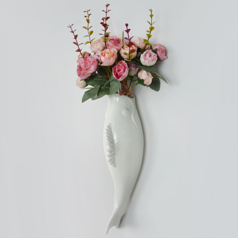Modern Creative Wall Ceramic Goldfish Vase Restaurant Mural Wall Hanging Three-Dimensional Wall Decoration