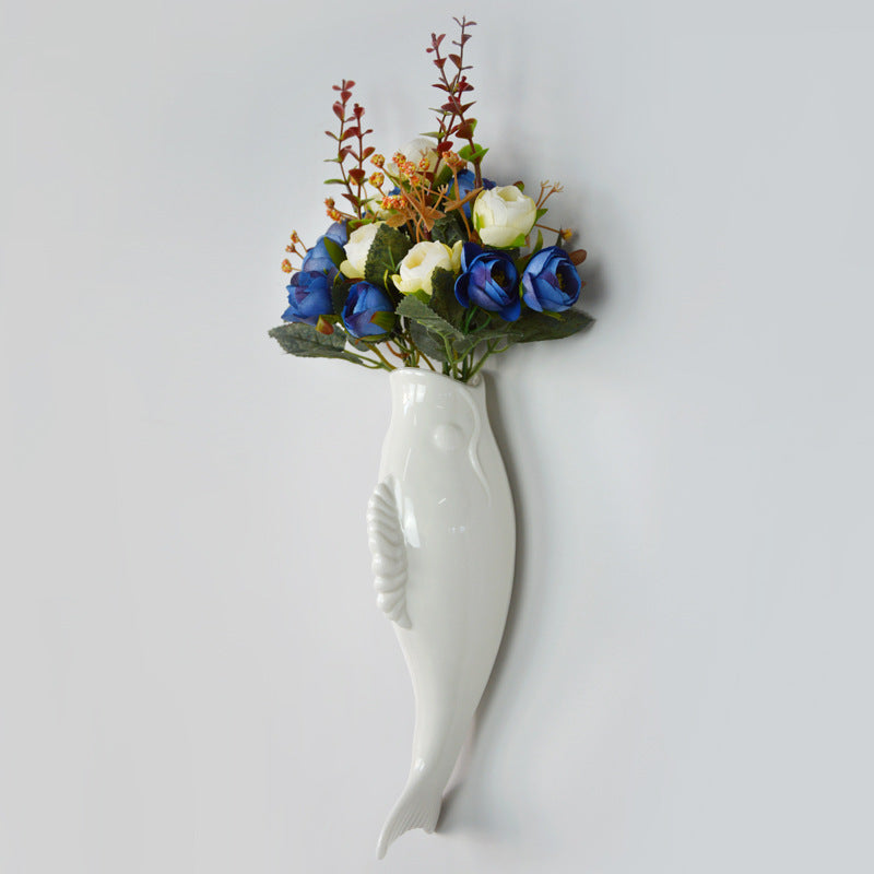 Modern Creative Wall Ceramic Goldfish Vase Restaurant Mural Wall Hanging Three-Dimensional Wall Decoration