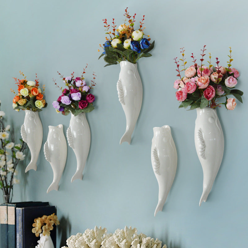 Modern Creative Wall Ceramic Goldfish Vase Restaurant Mural Wall Hanging Three-Dimensional Wall Decoration