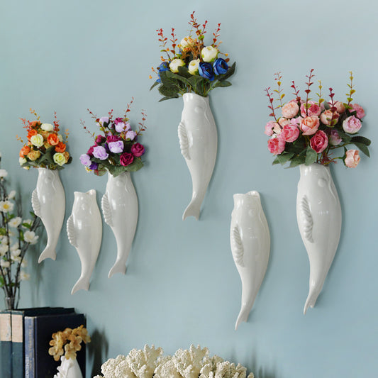 Modern Creative Wall Ceramic Goldfish Vase Restaurant Mural Wall Hanging Three-Dimensional Wall Decoration