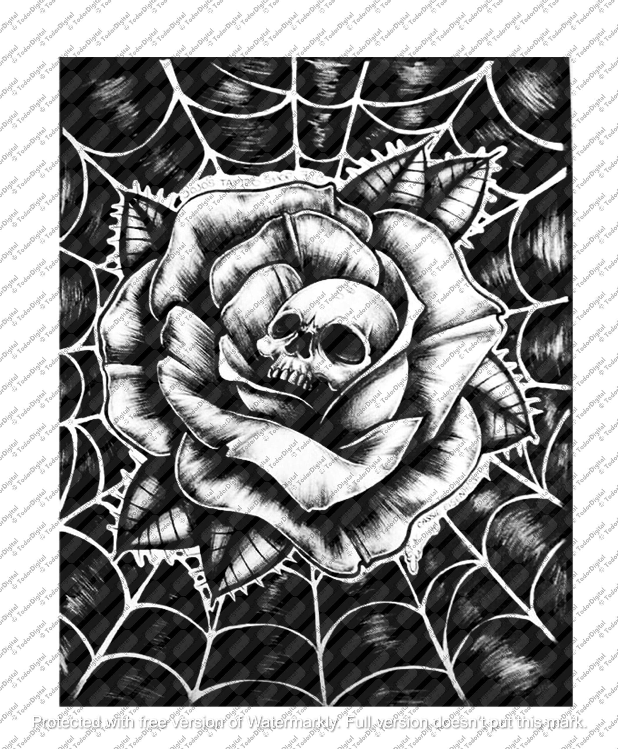 il_fullxfull.6199875799_99rv.jpg Skull Rose SVG File: Halloween Tattoo Design (Digital Download) - Image 1