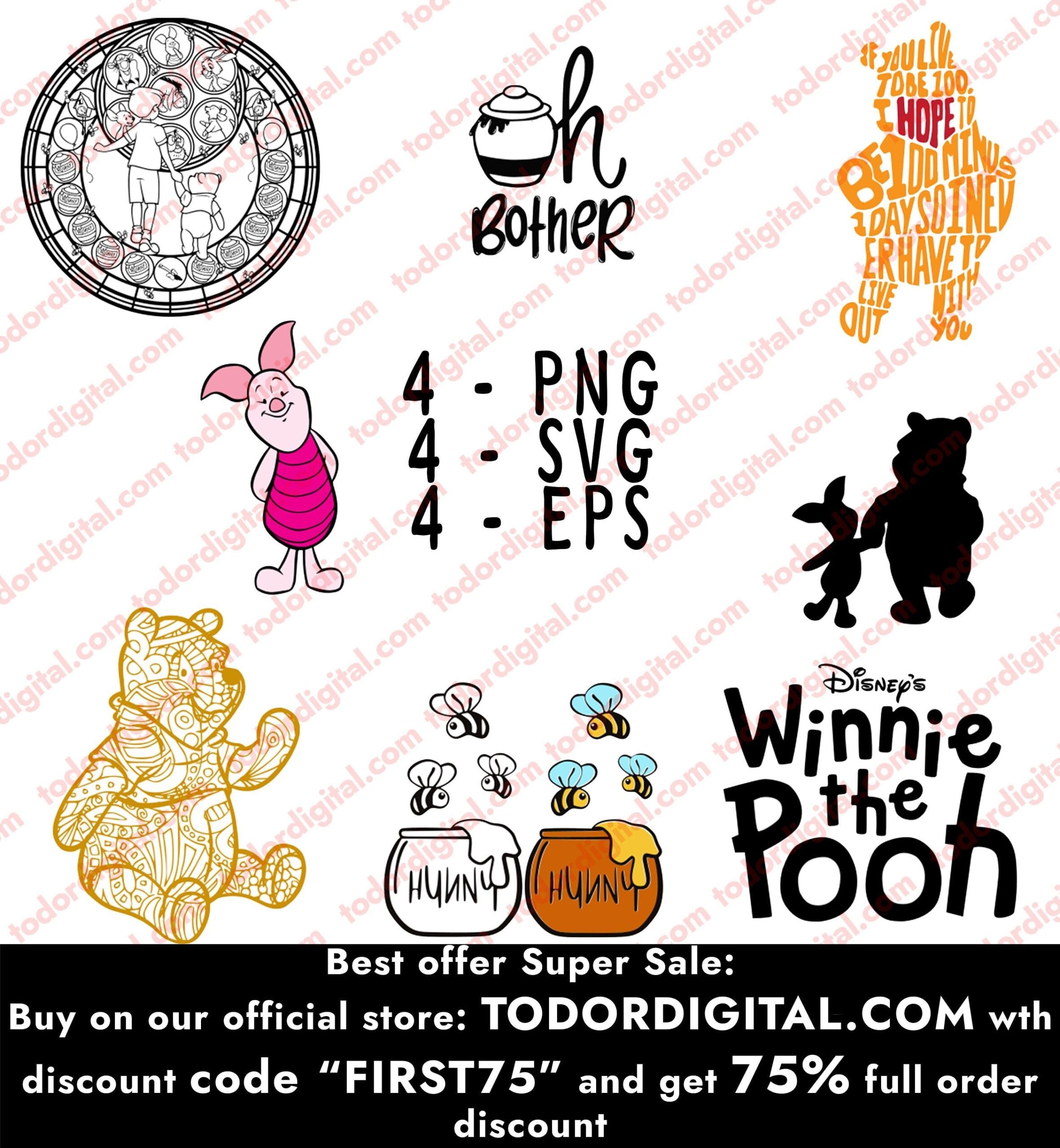 il_fullxfull.6220161737_n2y0.jpg Winnie the Pooh Bees SVG File: Cartoon Characters (Digital Download) - Image 1