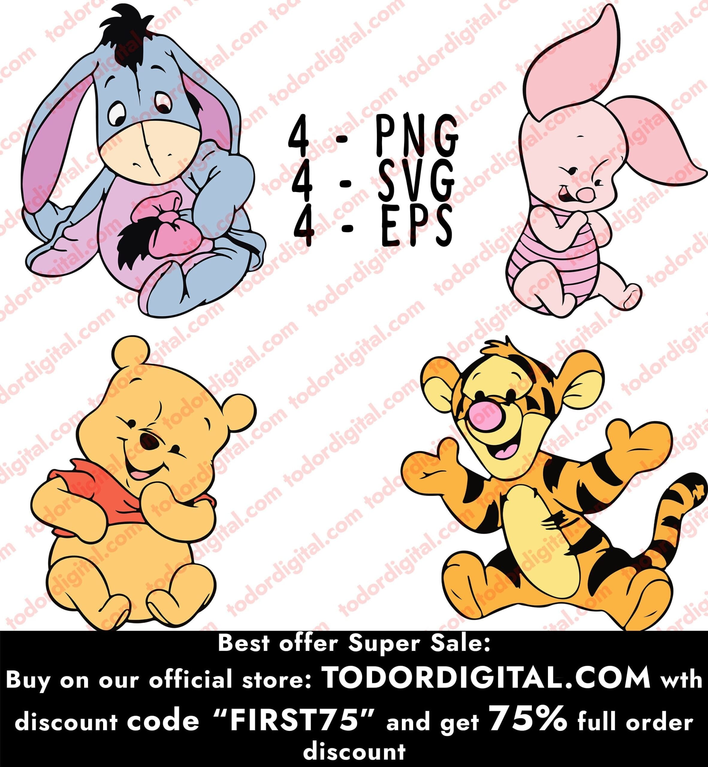 il_fullxfull.6224979163_awjv.jpg Baby Winnie the Pooh Friends SVG EPS PNG: Cartoon Characters (Digital Files) - Image 1