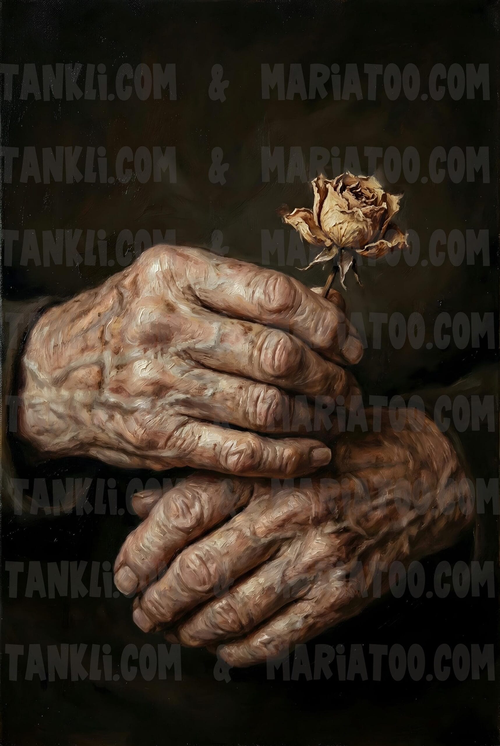 il_fullxfull.7480118268_bjpg.jpg Hands of Time Oil Painting Print | Withered Rose Art | Memento Mori Decor | Dark Academia Wall Art | Gothic Home Decor | Emotional Portrait - Image 1